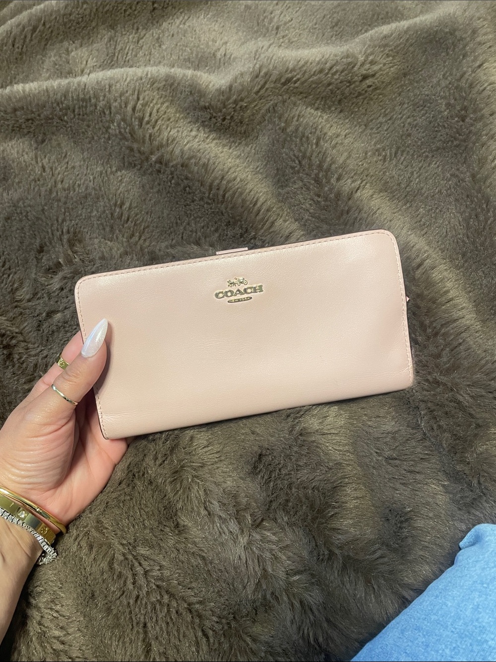 Coach Pale Pink Leather Zip-Around Wallet with Gold Logo